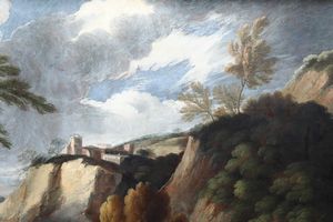 Scuola italiana del XVIII secolo Paesaggio con pastori  - Asta Dimore Italiane - Associazione Nazionale - Case d'Asta italiane