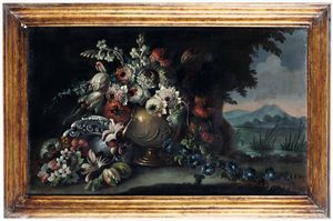 ,Michele Antonio Rapous - Natura morta con vaso ricolmo di fiori