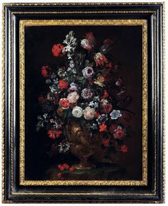 ,Bartolomeo Bimbi - Natura morta con vaso di fiori e ciliegie