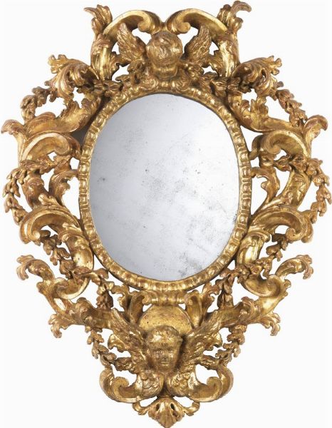 Specchiera ovale in legno intagliato e dorato  - Asta Importanti Arredi e Dipinti Antichi - Associazione Nazionale - Case d'Asta italiane