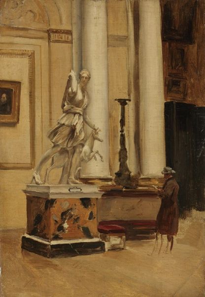 Visita al Louvre (Diana e il cervo)  - Asta Dipinti e Sculture del XIX e XX secolo - Associazione Nazionale - Case d'Asta italiane