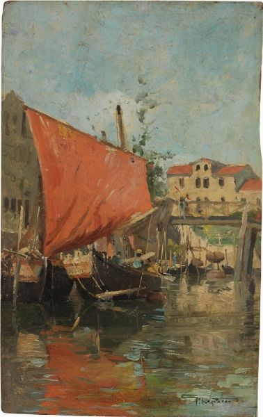 Barche in laguna  - Asta Dipinti e Sculture del XIX e XX secolo - Associazione Nazionale - Case d'Asta italiane
