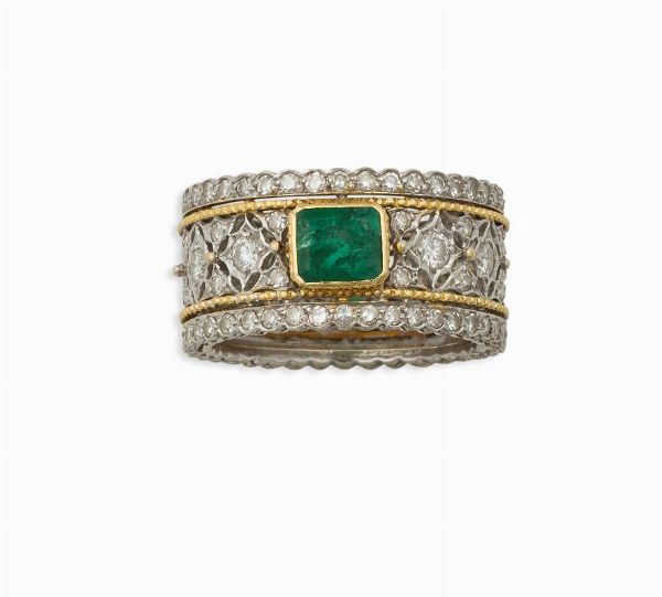 Anello con smeraldo e diamanti  - Asta Vintage, Gioielli e Bijoux - Associazione Nazionale - Case d'Asta italiane