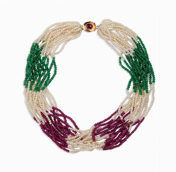 Torsade con perle, smeraldi e rubini  - Asta Vintage, Gioielli e Bijoux - Associazione Nazionale - Case d'Asta italiane