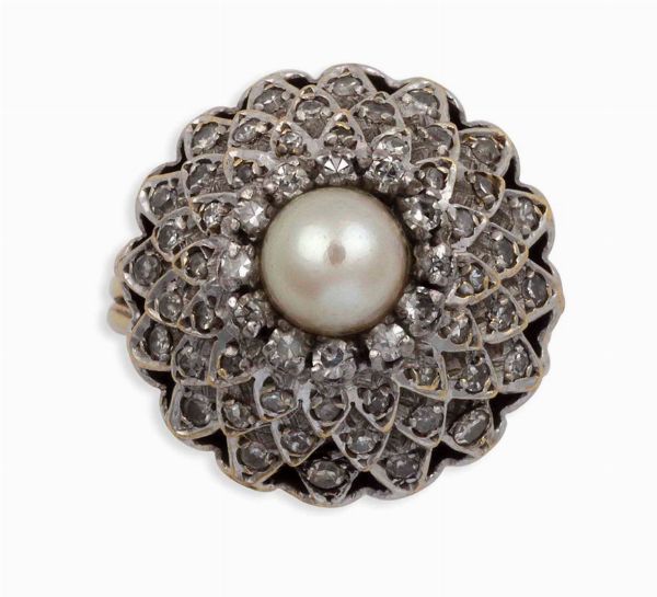 Anello con perla e rosette di diamante  - Asta Vintage, Gioielli e Bijoux - Associazione Nazionale - Case d'Asta italiane