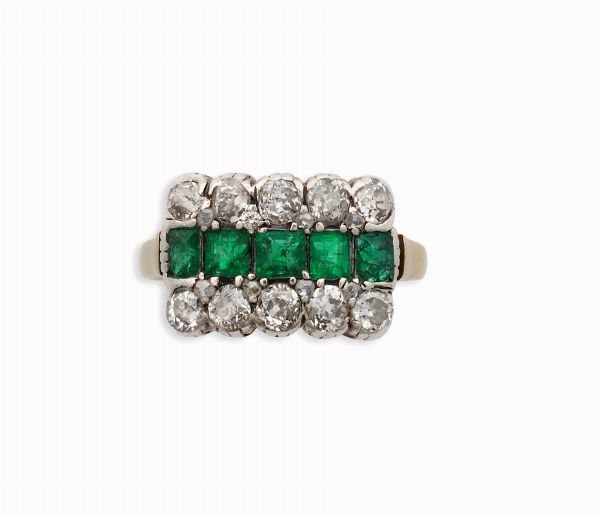 Anello con smeraldi e diamanti di vecchio taglio  - Asta Vintage, Gioielli e Bijoux - Associazione Nazionale - Case d'Asta italiane