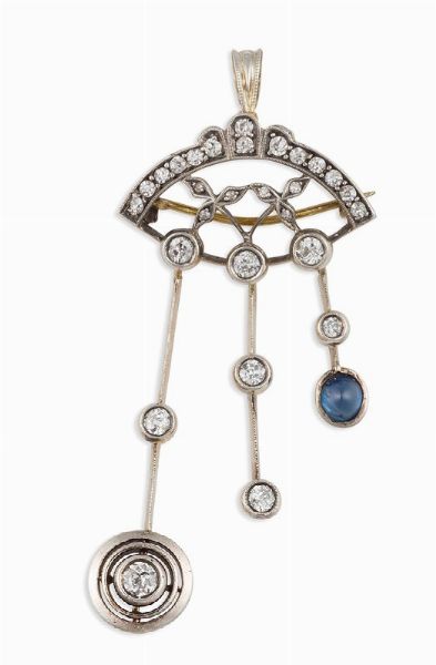 Spilla/pendente con diamanti e zaffiri  - Asta Vintage, Gioielli e Bijoux - Associazione Nazionale - Case d'Asta italiane