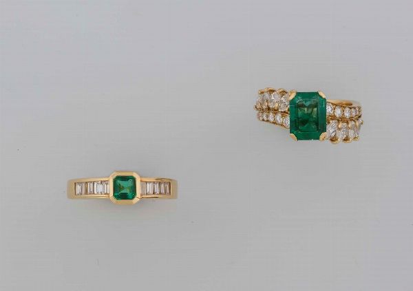 Lotto composto da due anelli con smeraldi e diamanti  - Asta Vintage, Gioielli e Bijoux - Associazione Nazionale - Case d'Asta italiane