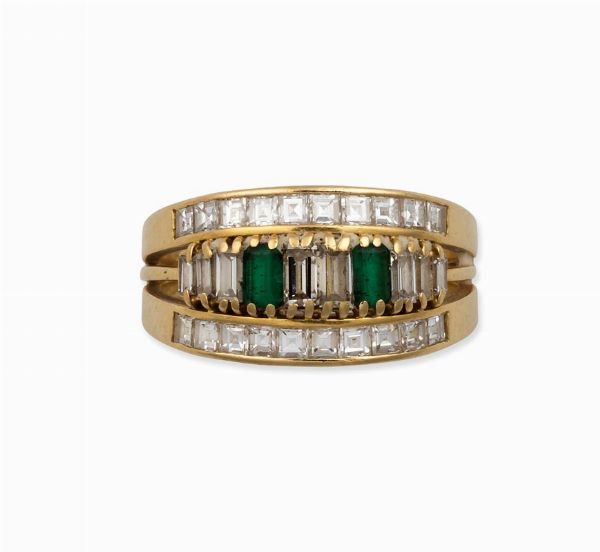 Anello con smeraldi e diamanti  - Asta Vintage, Gioielli e Bijoux - Associazione Nazionale - Case d'Asta italiane