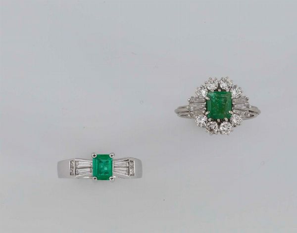 Lotto composto da due anelli con smeraldi e diamanti  - Asta Vintage, Gioielli e Bijoux - Associazione Nazionale - Case d'Asta italiane