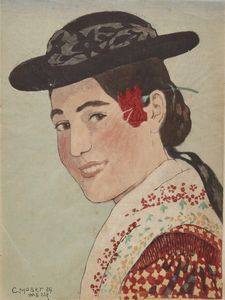 MOSER CARL (1873 - 1939) - Ragazza tirolese in abiti tradizionali.