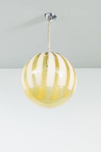 VENINI - Lampada sospensione in vetro colorato trasparente con inserti in vetro lattimo. Anni '50 cm 82x45
