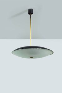 STILNOVO - Lampada a sospensione in metallo verniciato  vetro satinato  tige in ottone. Anni '50 cm 65x52