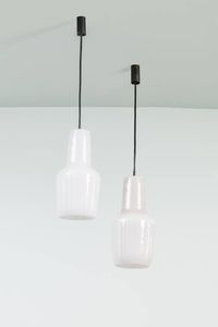 VENINI - Coppia di lampade a sospensione in vetro soffiato Anni '60 cm 92x20