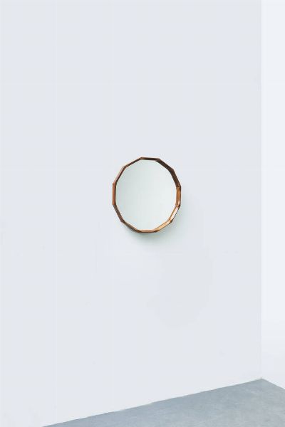 CAMPO & GRAFFI : Specchio con cornice in legno. Prod. Home anni '60 cm 63x63  - Asta Asta 202 Design - Associazione Nazionale - Case d'Asta italiane