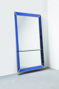 CRISTAL ART - Grande specchiera con cornice in vetro colorato  bordo in ottone. Anni '60 cm 232x125