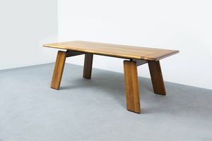 MOBILGIRGI - Tavolo in legni di varie essenze. Anni '70 cm 75x210x90