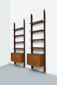 PRODUZIONE ITALIANA - Due librerie cielo terra in legno. Anni '50 cm 296x85x46