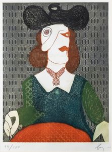 ENRICO BAJ Milano 1924 - 2003 Vergiate (VA) - Femme au chapeau 1985