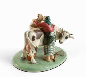 ,Giovanni Grande : Lenci, Torino, 1930 ca La mucca  - Asta Ceramiche del Novecento italiano - Associazione Nazionale - Case d'Asta italiane