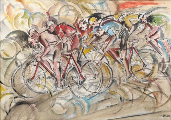 Bacci Giuseppe : Corsa ciclistica  - Asta Lo Sport nell'Arte - Associazione Nazionale - Case d'Asta italiane