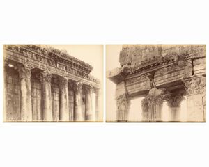 ,Félix Bonfils - Balbek, Detail des fries exterieures du temple de Jupiter ; Balbek, Details des colomnes canneles du temple