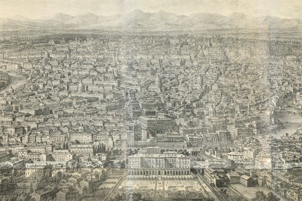 Stampa raffigurante prospetto della citt di Roma visto dal Monte Gianicolo, 1765  - Asta Antiquariato - Associazione Nazionale - Case d'Asta italiane