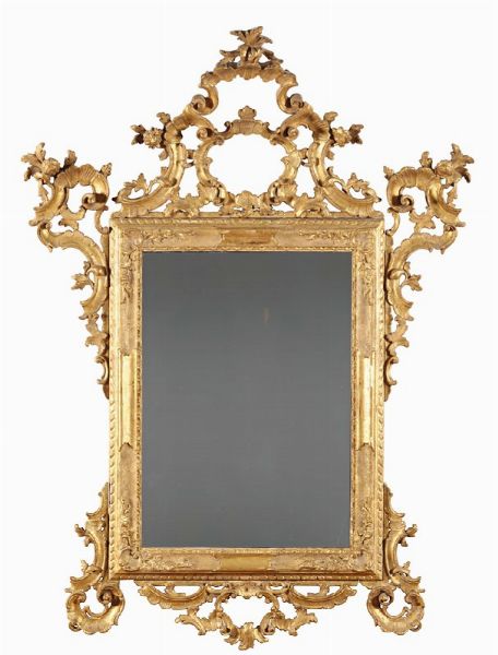 Specchiera Luigi XV in legno intagliato e dorato, XVIII secolo  - Asta Antiquariato - Associazione Nazionale - Case d'Asta italiane