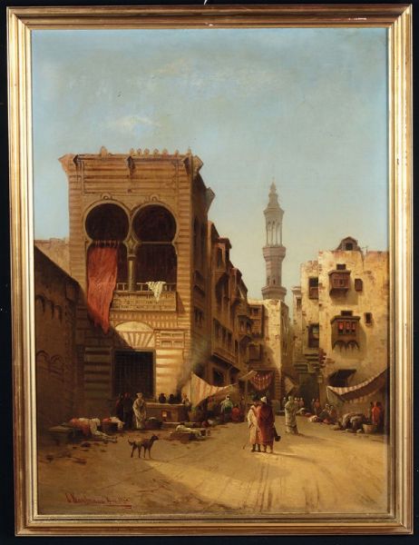 Kaufmann Karl : Veduta di un vicolo del Cairo, 1885  - Asta Antiquariato - Associazione Nazionale - Case d'Asta italiane