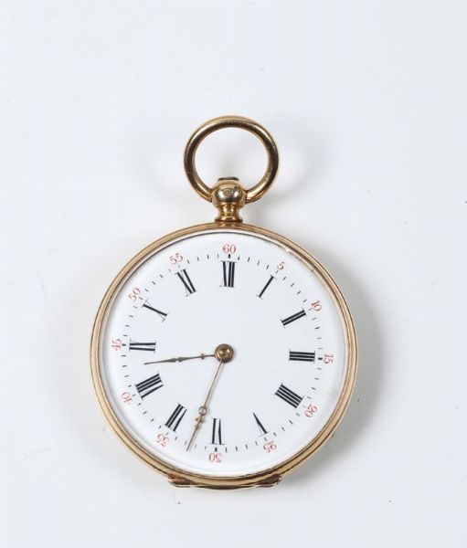 Piccolo orologio da tasca in oro con smalti, XX secolo  - Asta Antiquariato - Associazione Nazionale - Case d'Asta italiane