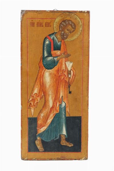 Icona in legno raffigurante San Pietro, Russia XIX secolo  - Asta Antiquariato - Associazione Nazionale - Case d'Asta italiane