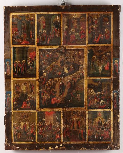 Grande icona in legno con scene della vita di Cristo, Russia XVIII-XIX secolo  - Asta Antiquariato - Associazione Nazionale - Case d'Asta italiane