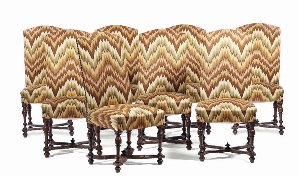 Otto sedie a rocchetto in noce, XIX secolo  - Asta Antiquariato - Associazione Nazionale - Case d'Asta italiane