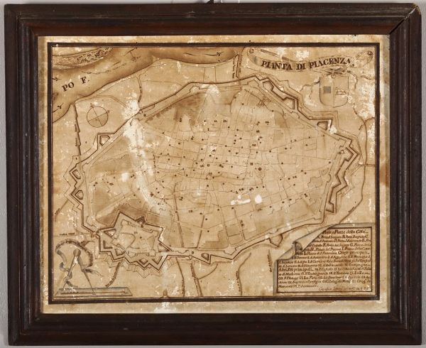 Carta geografica di Piacenza su pergamena, XVIII secolo  - Asta Antiquariato - Associazione Nazionale - Case d'Asta italiane