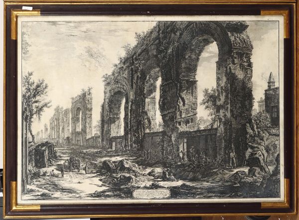 Piranesi, stampa raffigurante le rovine dell'acquedotto neroniano  - Asta Antiquariato - Associazione Nazionale - Case d'Asta italiane