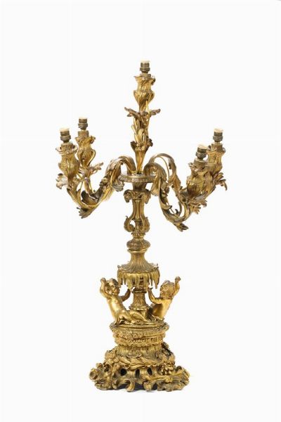 Candelabro a cinque luci bronzo dorato, XIX secolo  - Asta Antiquariato - Associazione Nazionale - Case d'Asta italiane