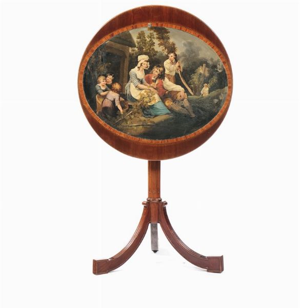 Tavolo a vela in mogano con piano dipinto, Inghilterra XIX secolo  - Asta Antiquariato - Associazione Nazionale - Case d'Asta italiane