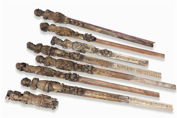 Lotto di otto lesene in legno intagliato, XVII-XVIII secolo  - Asta Antiquariato - Associazione Nazionale - Case d'Asta italiane