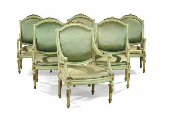 Suite Luigi XVI comprendente divano e nove poltrone, fine XVIII secolo  - Asta Antiquariato - Associazione Nazionale - Case d'Asta italiane