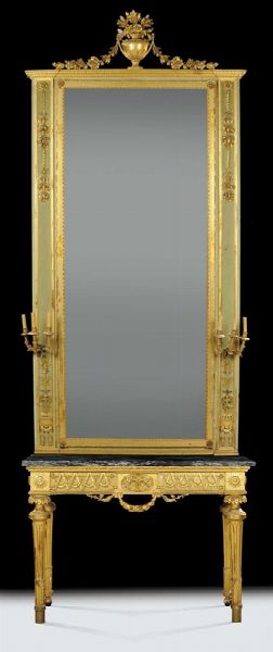 Console Luigi XVI dorata con specchiera, Genova fine XVIII secolo  - Asta Antiquariato - Associazione Nazionale - Case d'Asta italiane