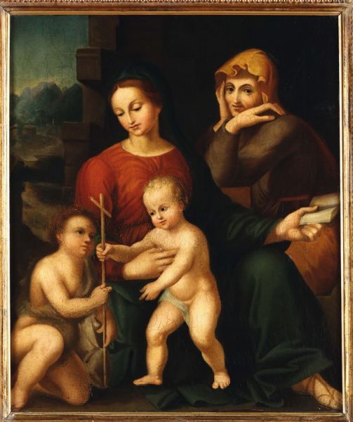Madonna con Bambino con S. Giovannino e S. Anna  - Asta Antiquariato - Associazione Nazionale - Case d'Asta italiane