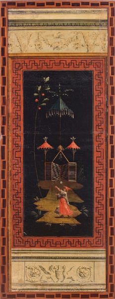 Lotto composto da un dipinto su tela ed un ricamo su seta, XIX secolo  - Asta Antiquariato - Associazione Nazionale - Case d'Asta italiane