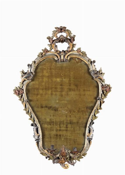 Coppia di specchiere in legno intagliato e dipinto, Veneto XVIII secolo  - Asta Antiquariato - Associazione Nazionale - Case d'Asta italiane