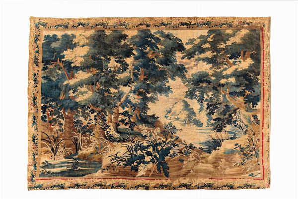 Arazzo fiammingo raffigurante paesaggio, XVII secolo  - Asta Antiquariato - Associazione Nazionale - Case d'Asta italiane
