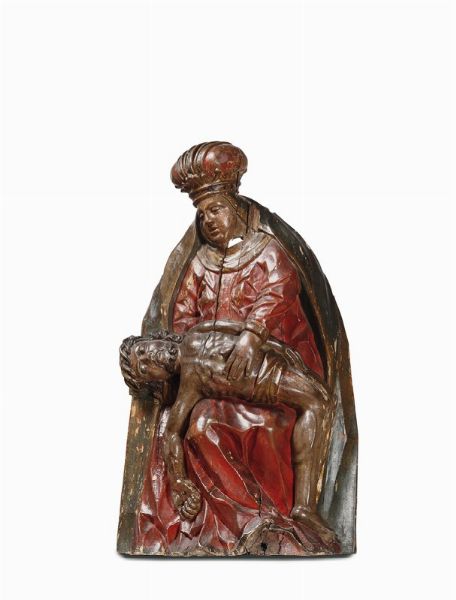 Piet (vesperbild) in legno policromo, Germania o Austria XVII secolo  - Asta Antiquariato - Associazione Nazionale - Case d'Asta italiane