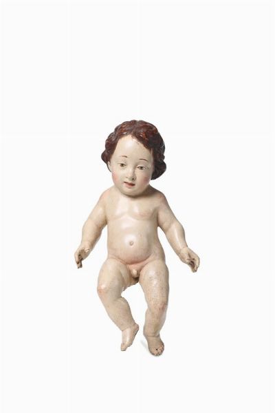 Ges Bambino in legno policromo, arte barocca del XVII-XVIII secolo  - Asta Antiquariato - Associazione Nazionale - Case d'Asta italiane