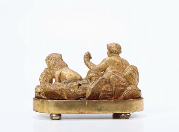 Allegoria del fiume Arno in legno scolpito e dorato, Toscana XVIII secolo  - Asta Antiquariato - Associazione Nazionale - Case d'Asta italiane