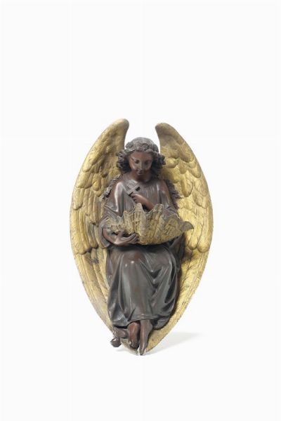 Acquasantiera in bronzo con angelo, XIX-XX secolo  - Asta Antiquariato - Associazione Nazionale - Case d'Asta italiane