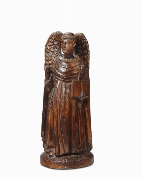 Angelo in legno scolpito, probabile XV secolo  - Asta Antiquariato - Associazione Nazionale - Case d'Asta italiane