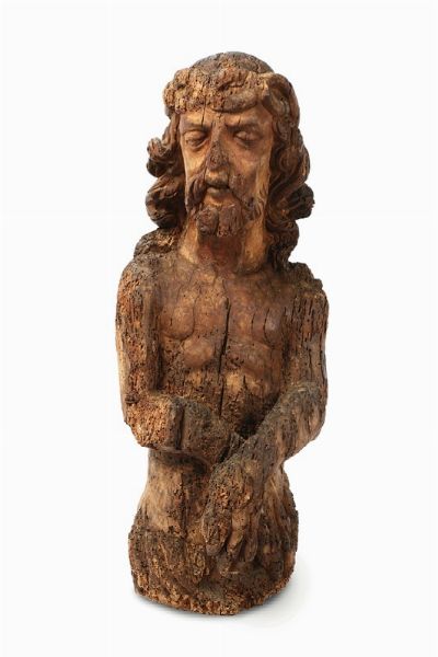 Frammento di Cristo deriso in legno scolpito, scultore doltralpe del XVII secolo  - Asta Antiquariato - Associazione Nazionale - Case d'Asta italiane